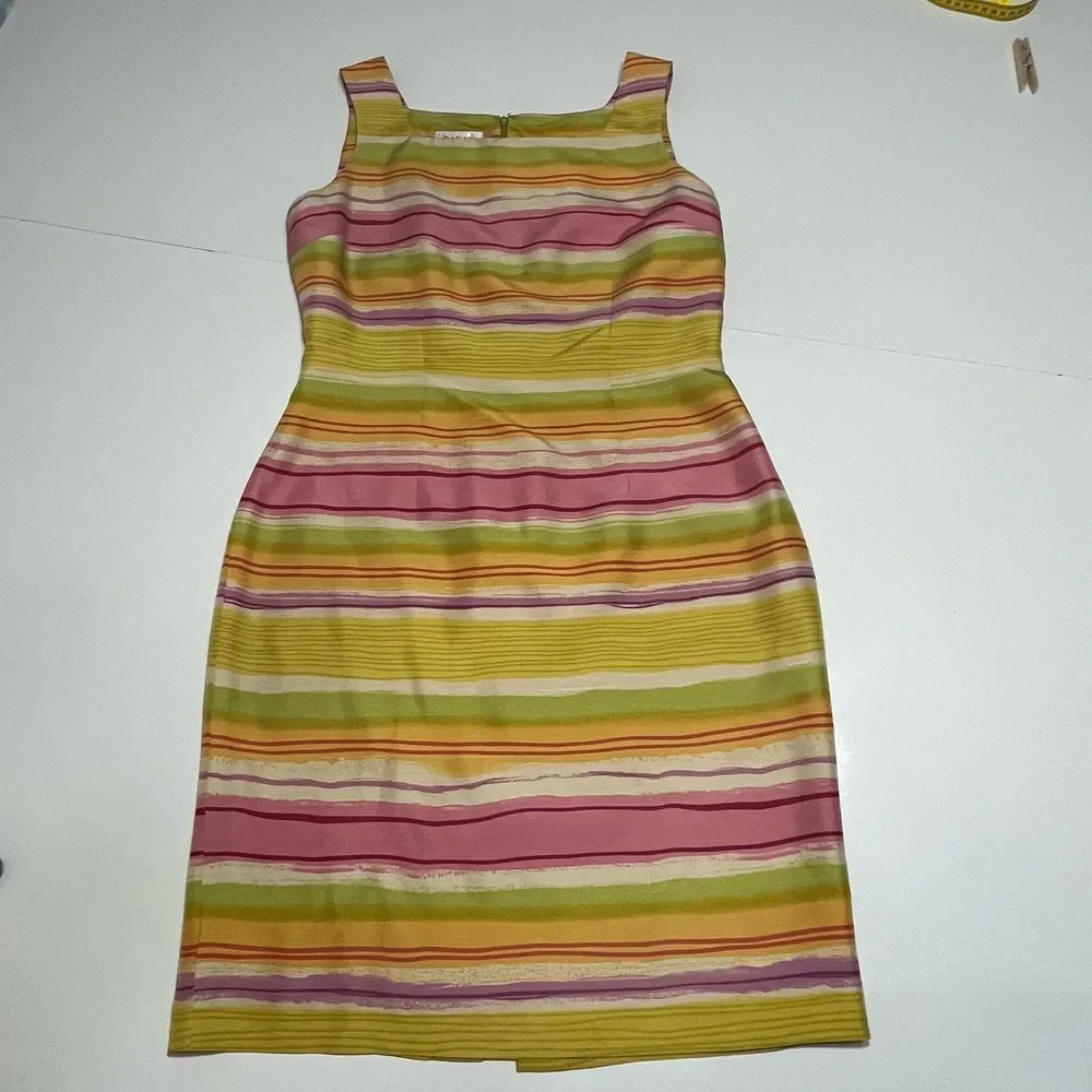 David Warren New York Vintage Silk Striped‎ Sheath Dress Sleeveless Pink Multi 8 - Picture 10 of 15